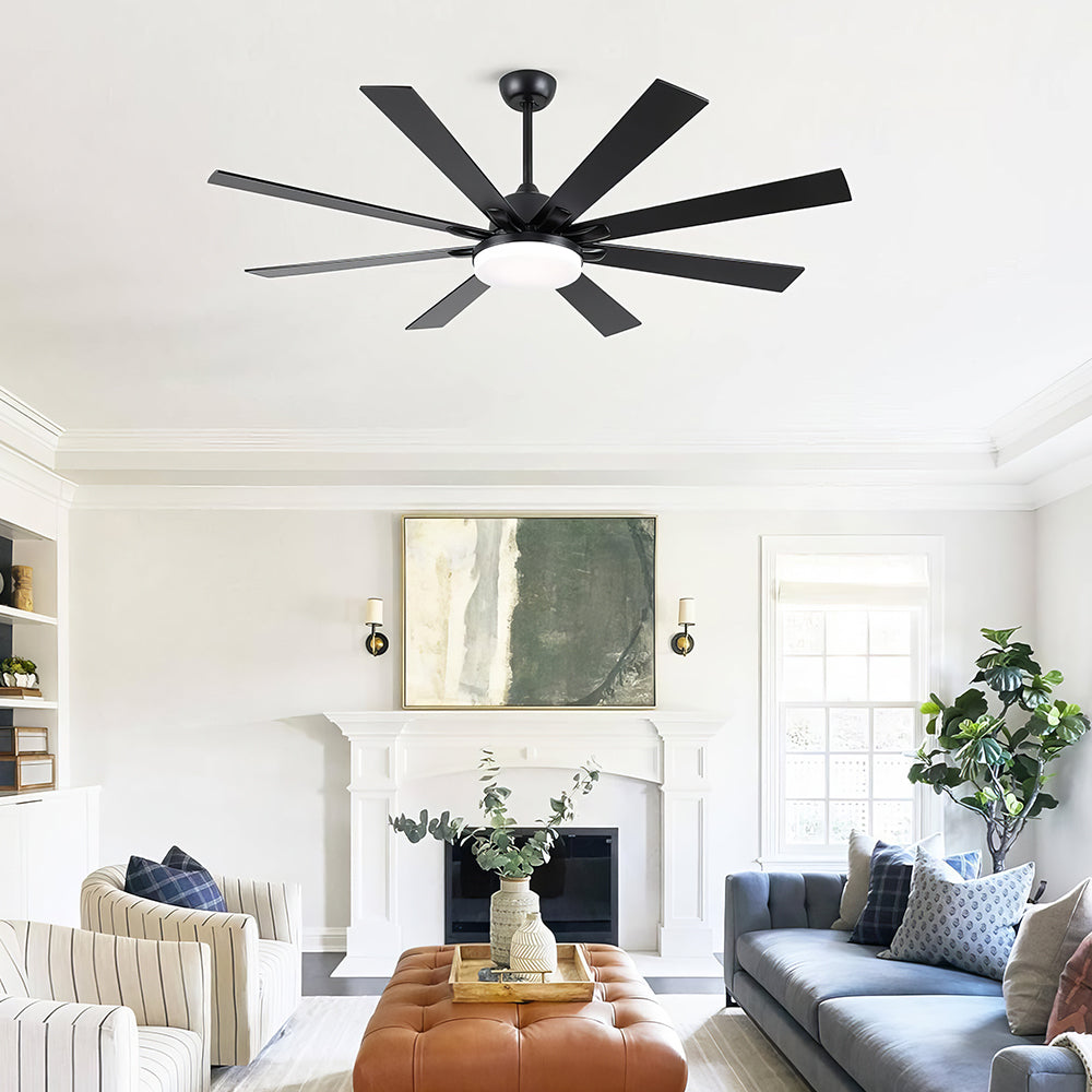 72" Ceiling Fan with Light, 9 Blades, Remote, Reversible, Indoor/Outdoor