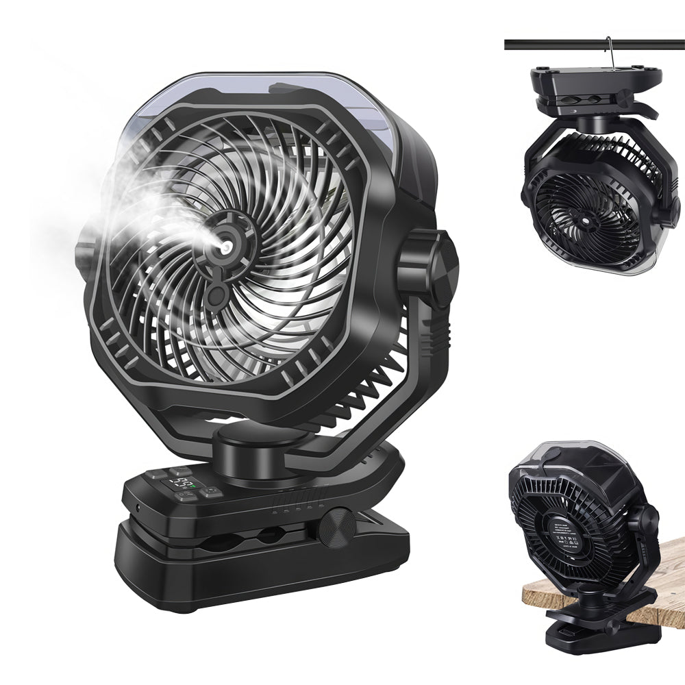 9" Rechargeable Clip Fan with Remote & LED Light, 20000mAh Battery