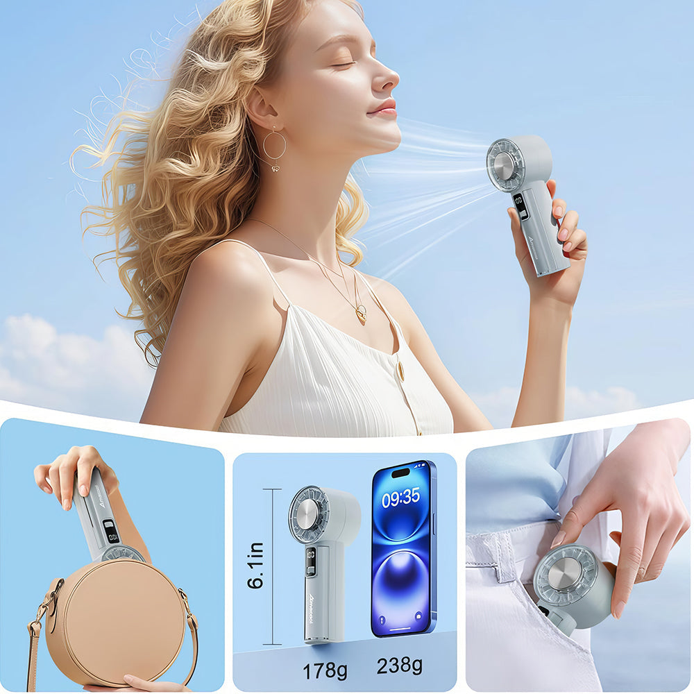 Handheld Fan with Ice Cooler, 100 Speeds, 18H Battery, USB-C Rechargeable