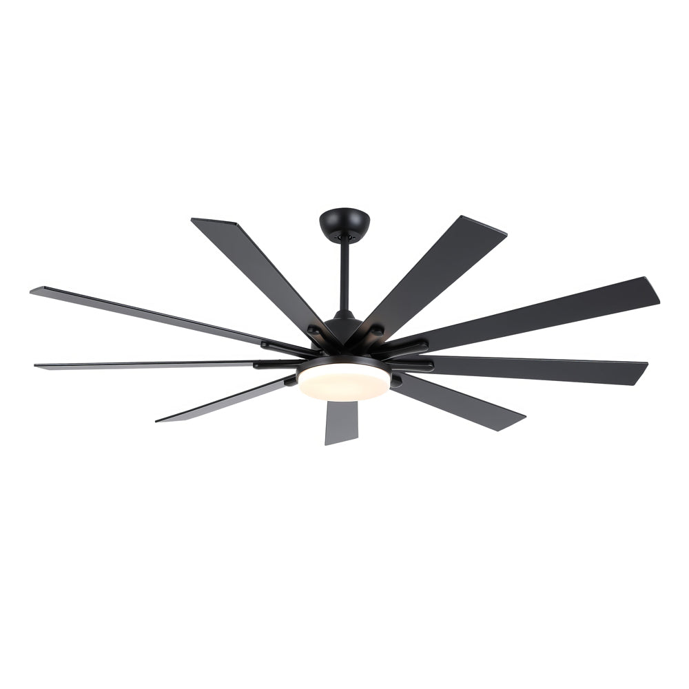 72" Ceiling Fan with Light, 9 Blades, Remote, Reversible, Indoor/Outdoor