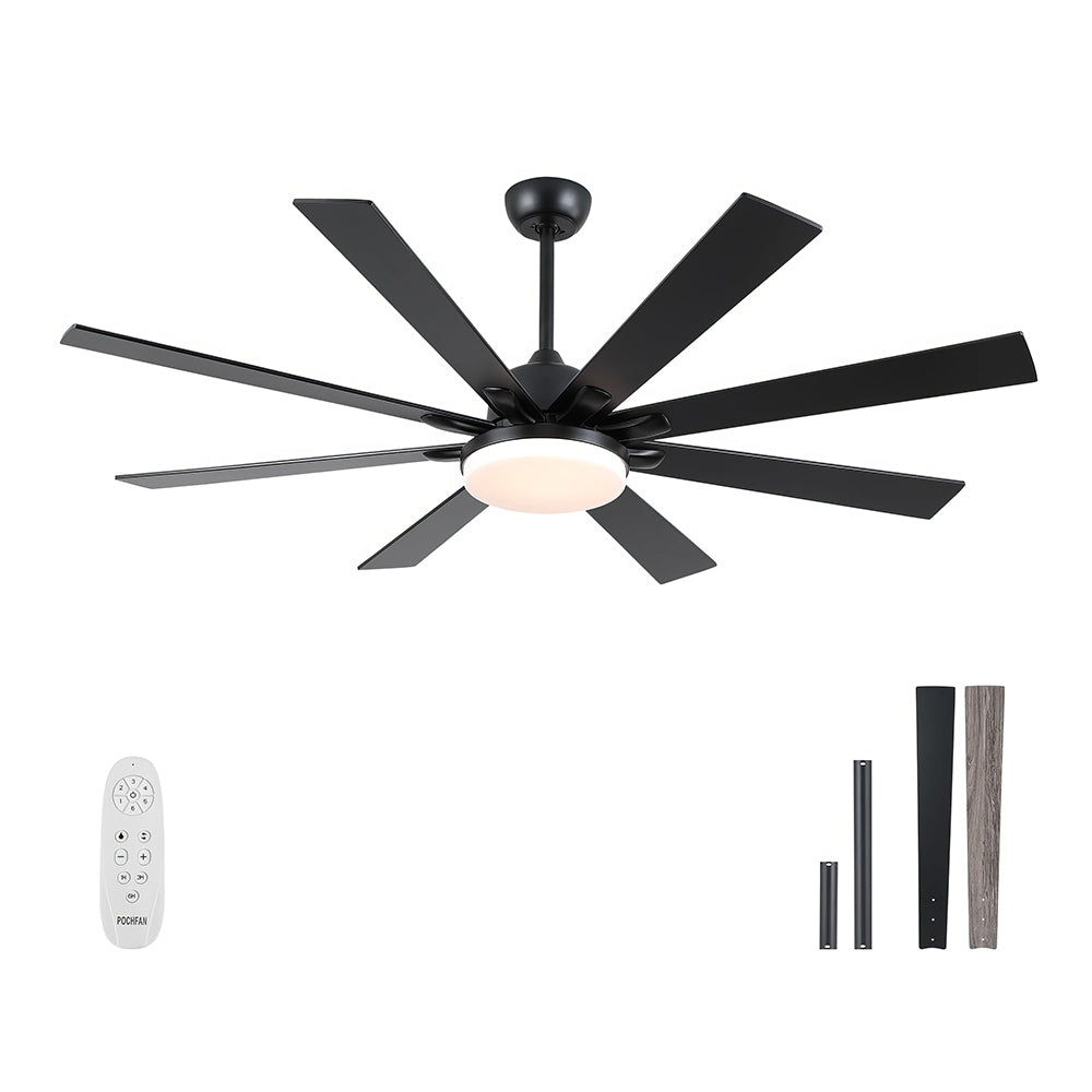 72" Ceiling Fan with Light, 9 Blades, Remote, Reversible, Indoor/Outdoor