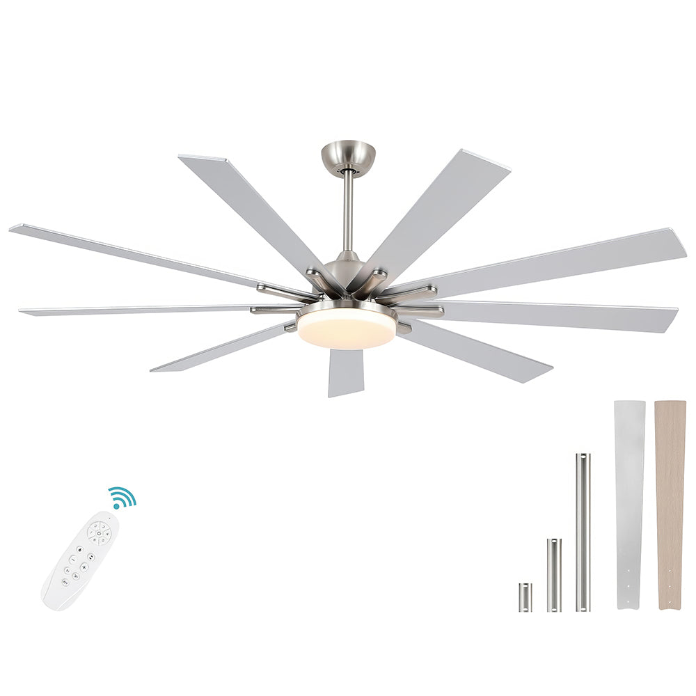 72" Ceiling Fan with Light, 9 Blades, Remote, Reversible, Indoor/Outdoor