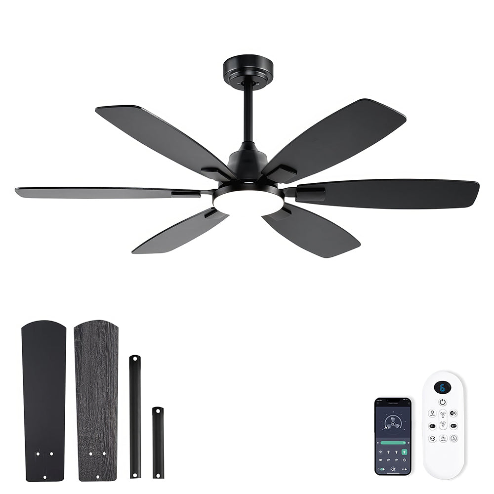 52" Ceiling Fan with Light, Remote, 6-Speed DC Motor, Indoor/Outdoor